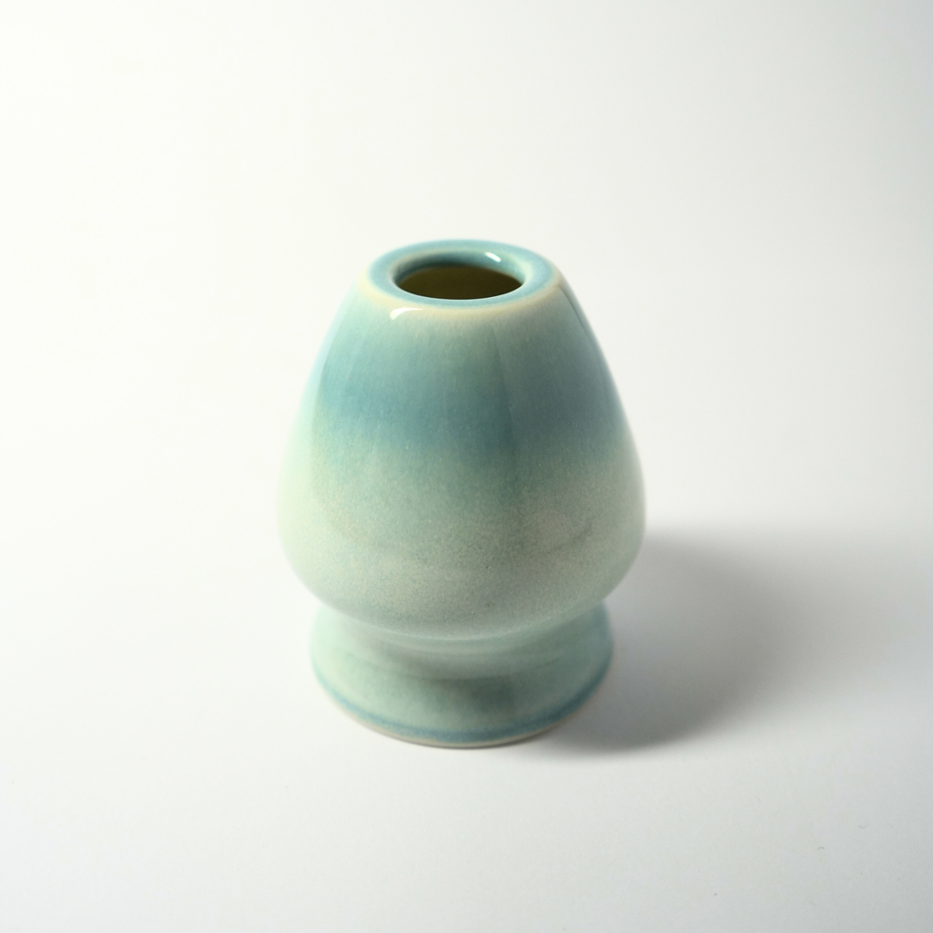 Blå matcha skål + visp holder (Sett)