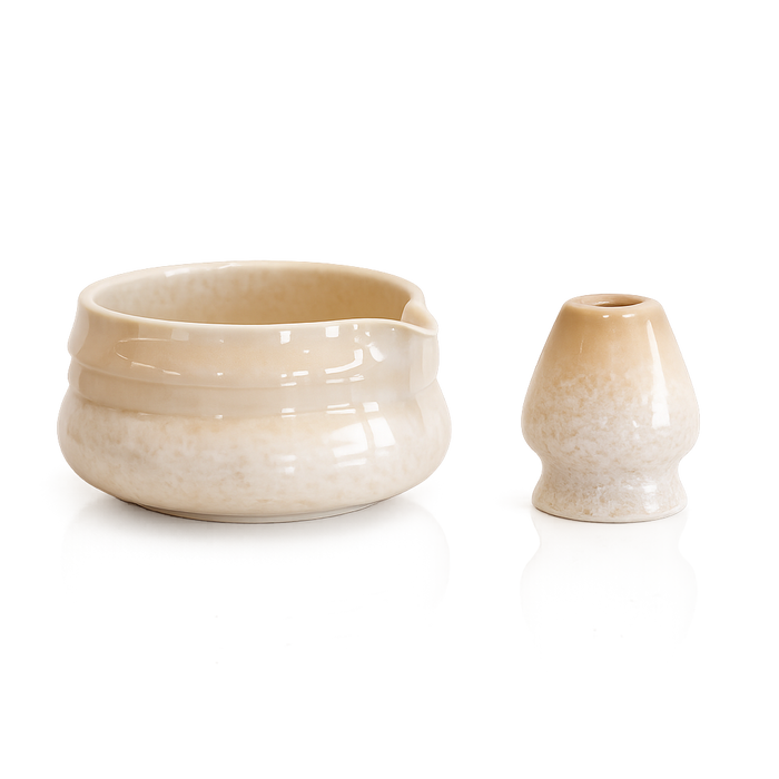 Beige Matcha Bowl + Whisk Holder (Set)