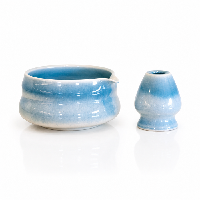 Blue Matcha Bowl + Whisk Holder (Set)